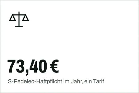 Textgrafik: 73,40 €, S-Pedelec-Haftpflicht im Jahr, ein Tarif – Recht & Versicherung
