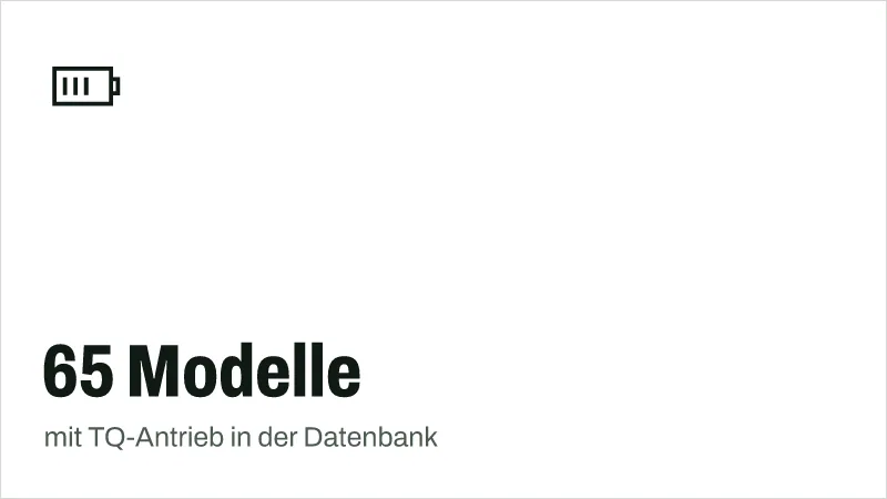 Textgrafik: 65 Modelle, mit TQ-Antrieb in der Datenbank – Technik