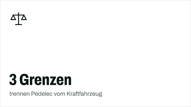 Textgrafik: 3 Grenzen, trennen Pedelec vom Kraftfahrzeug – Recht & Versicherung
